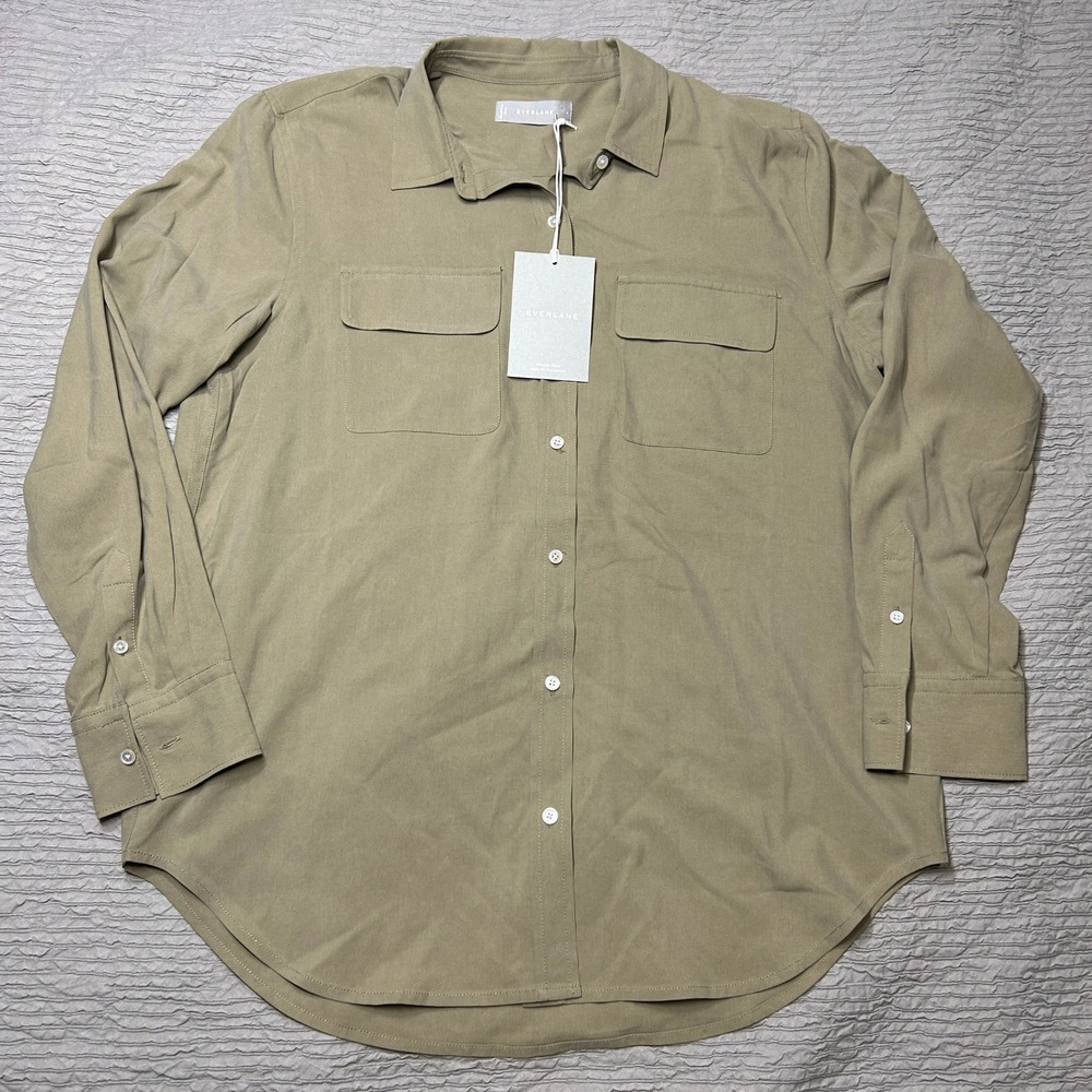 Everlane Clean Silk Oversized Shirt Green Long Sleeve Button Down Size 4 NWT